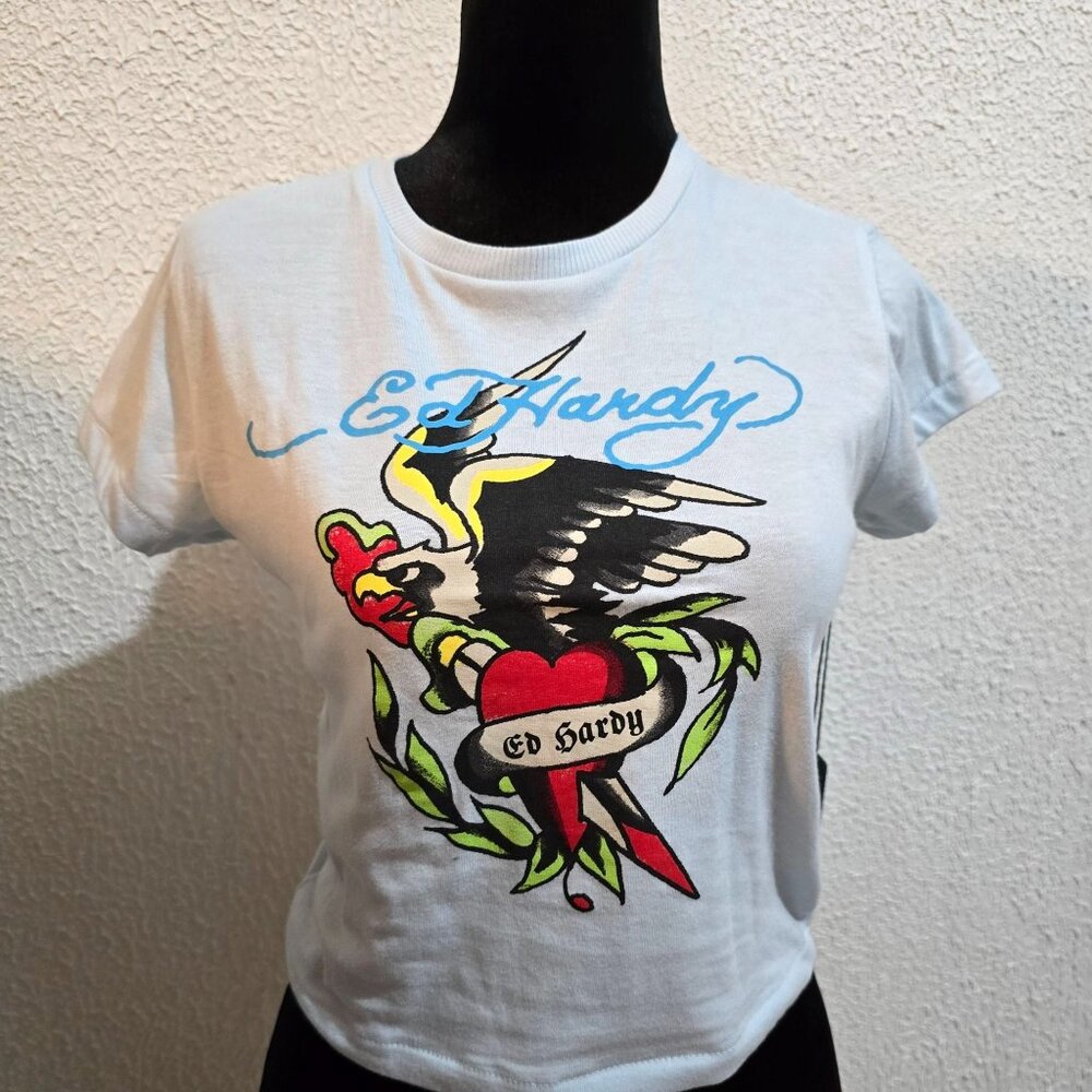 Ed Hardy Womens Tattoo Graphic Tee M 100% Cotton White